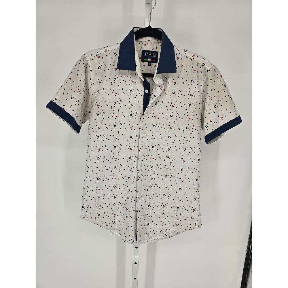 Azaro Men's White Floral Print Pattern Button Down Half Sleeve Shirt Size S
